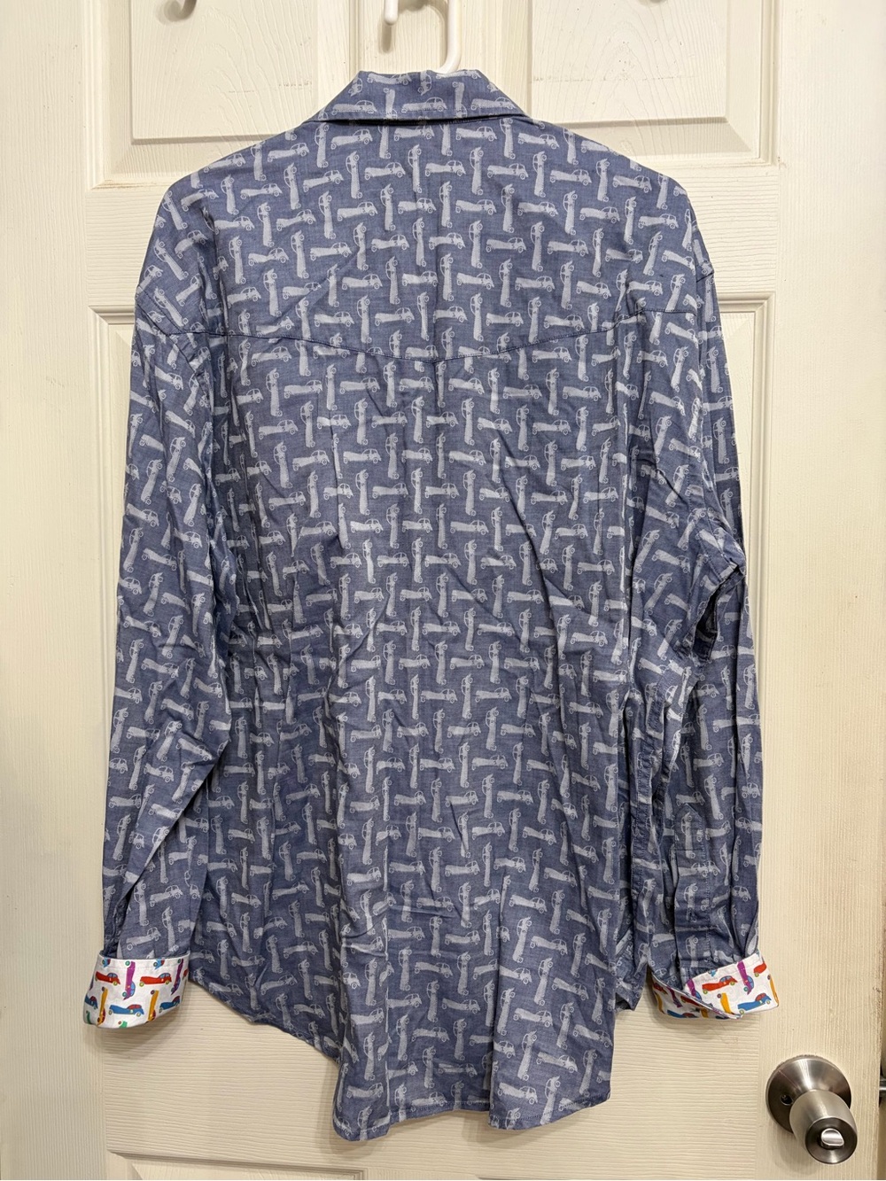Robert Graham Men's Blue cars Patterned Long-Sleeve Button-Up Shirt size 2XL - Picture 7 of 8